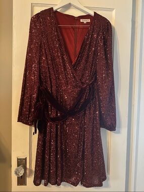 Nanette Lepore Burgundy Sequin Wrap Dress